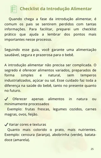 Página do checklist da introdução alimentar