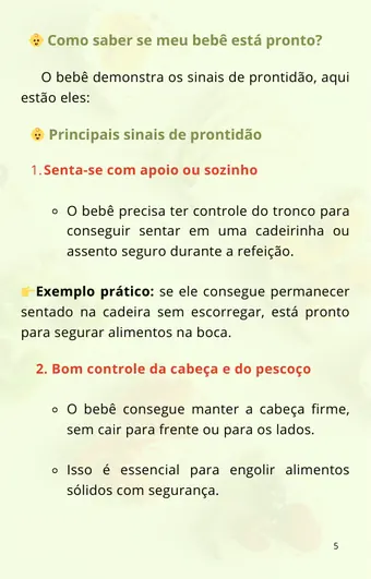 Página do guia sobre os sinais de prontidão do bebê